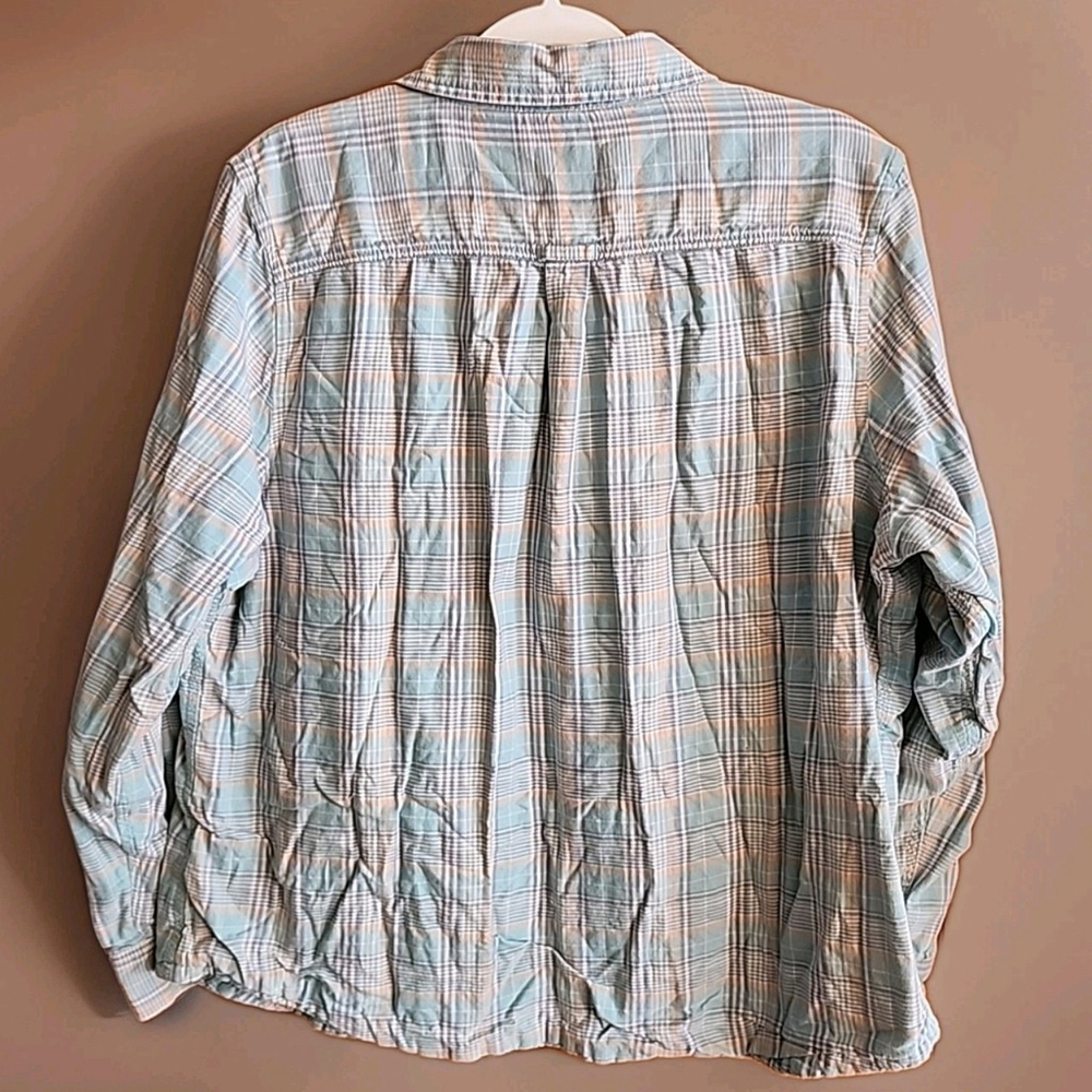 LL Bean Lined Flannel Sea Foam Green Plaid Button Up Shirt Size XL A1 - Picture 3 of 7